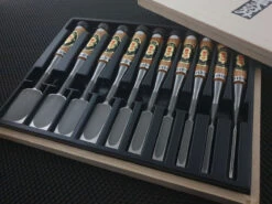 Kanetomo SFS Oire Nomi | 10 Piece Japanese Chisel Set (w/ Timber Box)